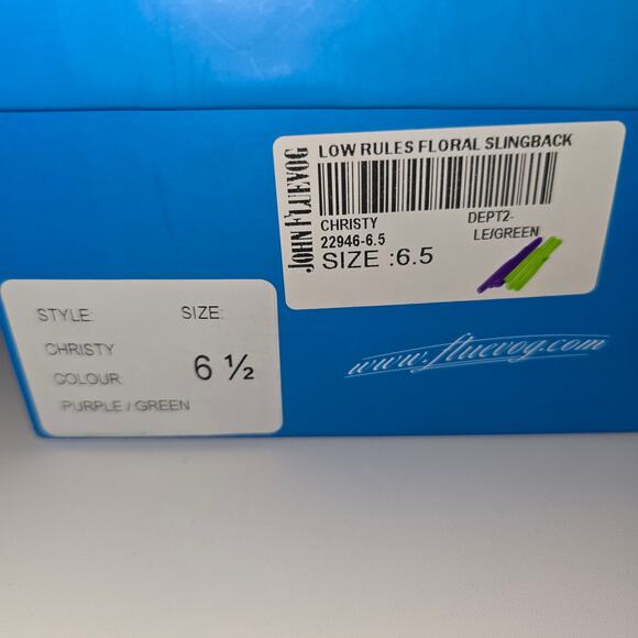 John Fluevog Christy Low Rules Floral Slingback Purple Green Sandal 6.5 w/Box - Picture 6 of 13